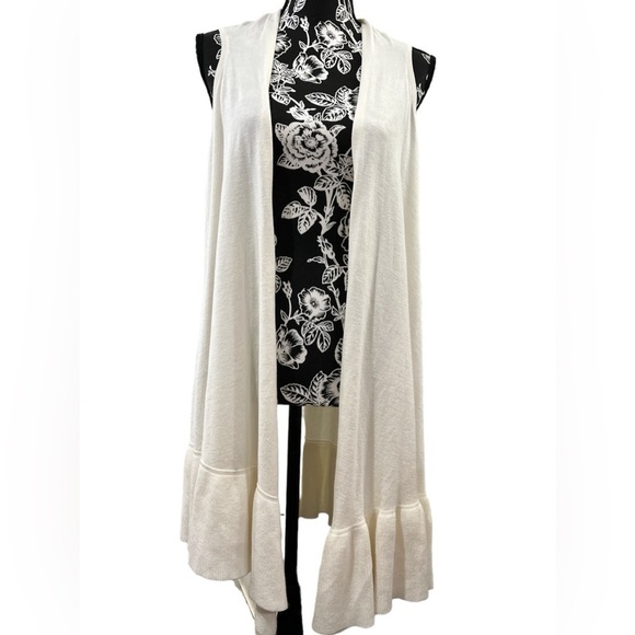 THE LIMITED Marshmallow Ivory Open Front Sleeveless Ruffle Sweater Vest - Picture 1 of 12